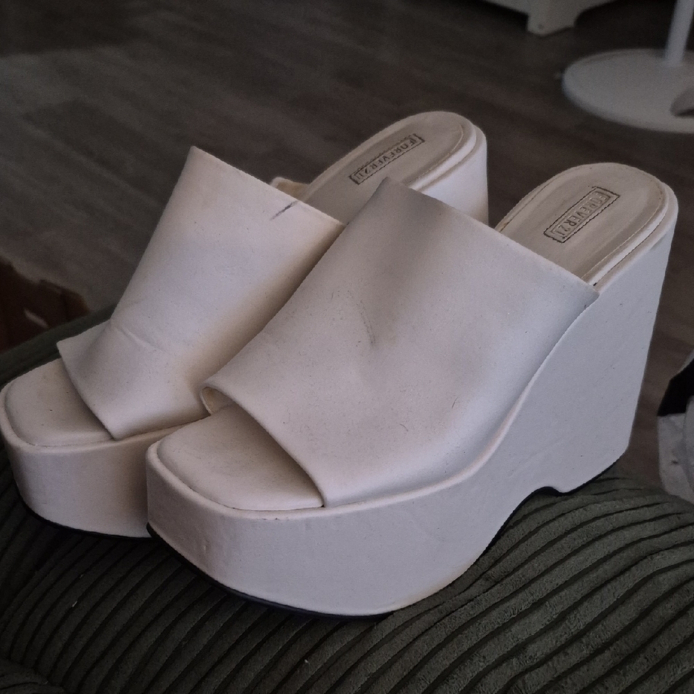 Forever 21 White Platform Wedge Sandals